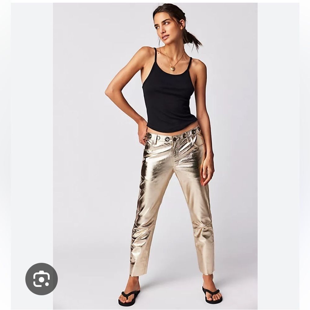 Free People One Teaspoon Heart Break Hotel Silver Leather Low Rise Pants size S